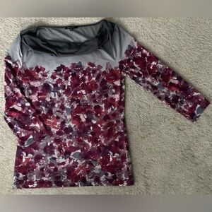 Anne Klein Burgundy Floral Top with Gray Base